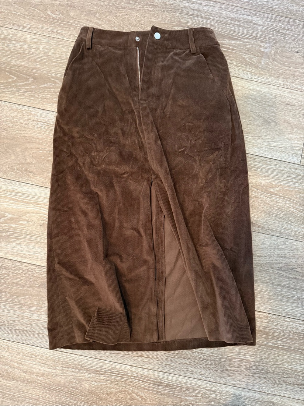 Sea New York Brown Corduroy Midi Skirt with Front Slit